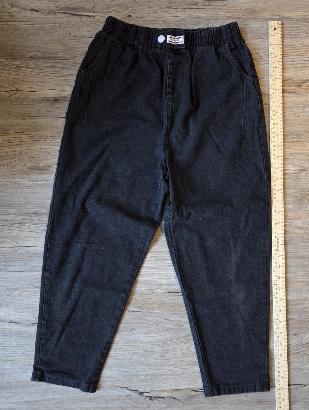 Vintage 90s black baggy barrel joggers denim jeans with stretch elastic waist